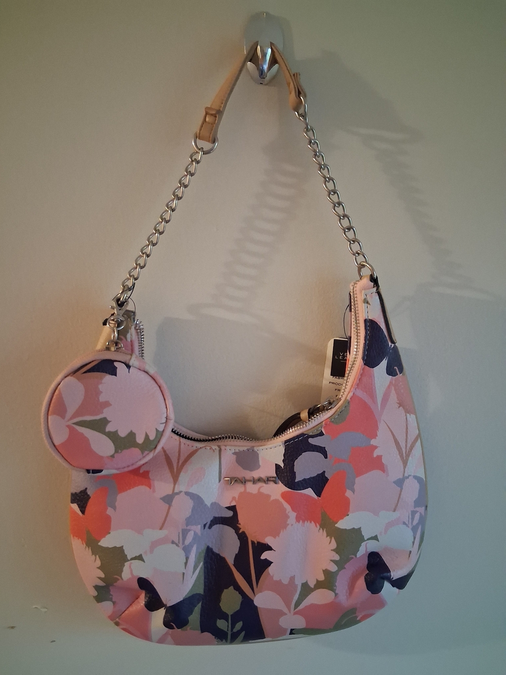 Tahari Pink Floral Shoulder Bag with Coin Pouch